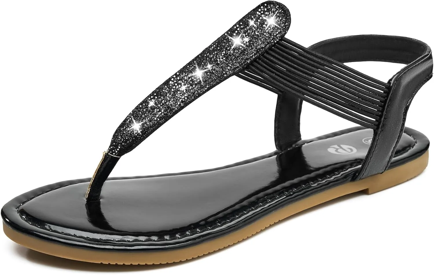 Rekayla Flat Sandals - Sparkling Elastic Strappy Thong Ankle Strap Sandals for Women
