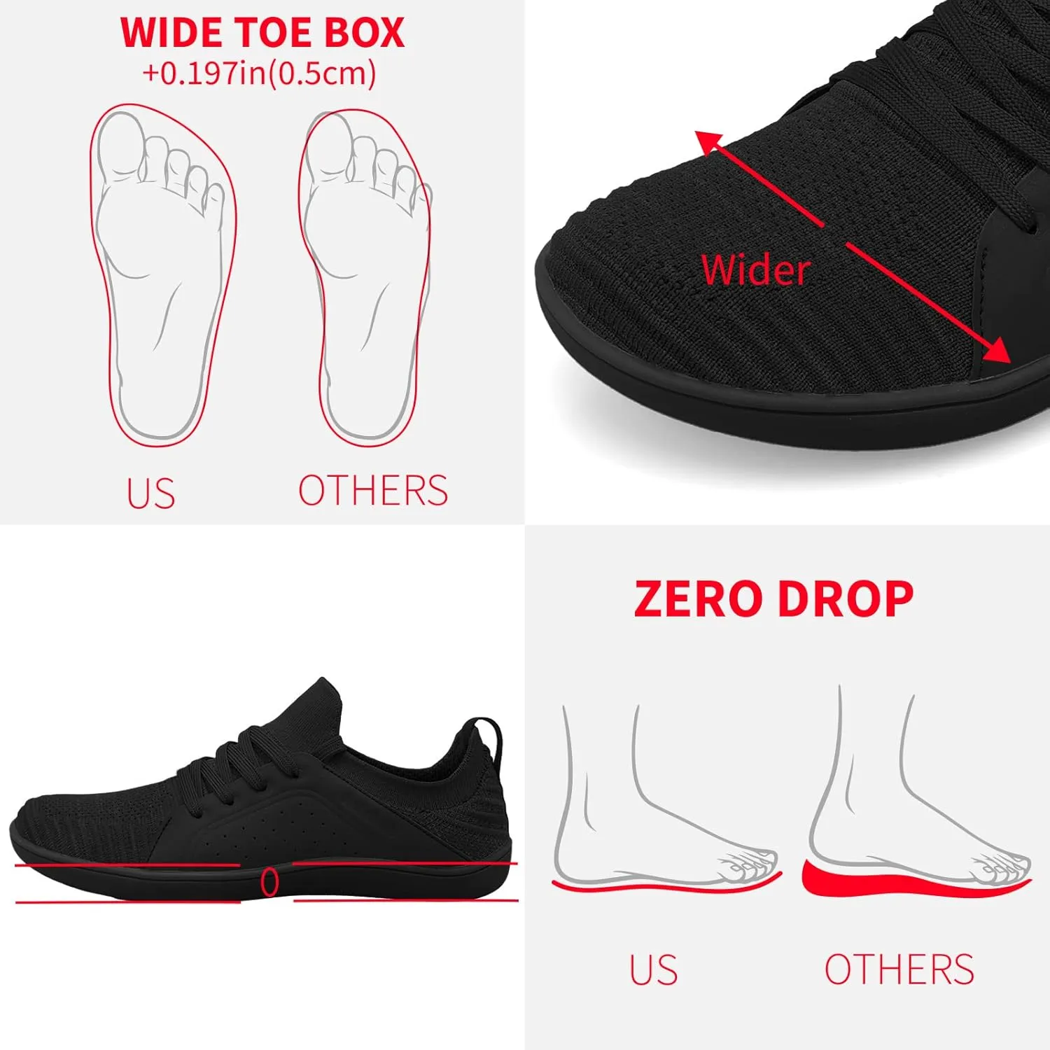 relxfeet Men's Barefoot Shoes Minimalist Cross-Trainer Shoes Wide Toe Walking Shoes Zero Drop Sole Trail Running Sneakers