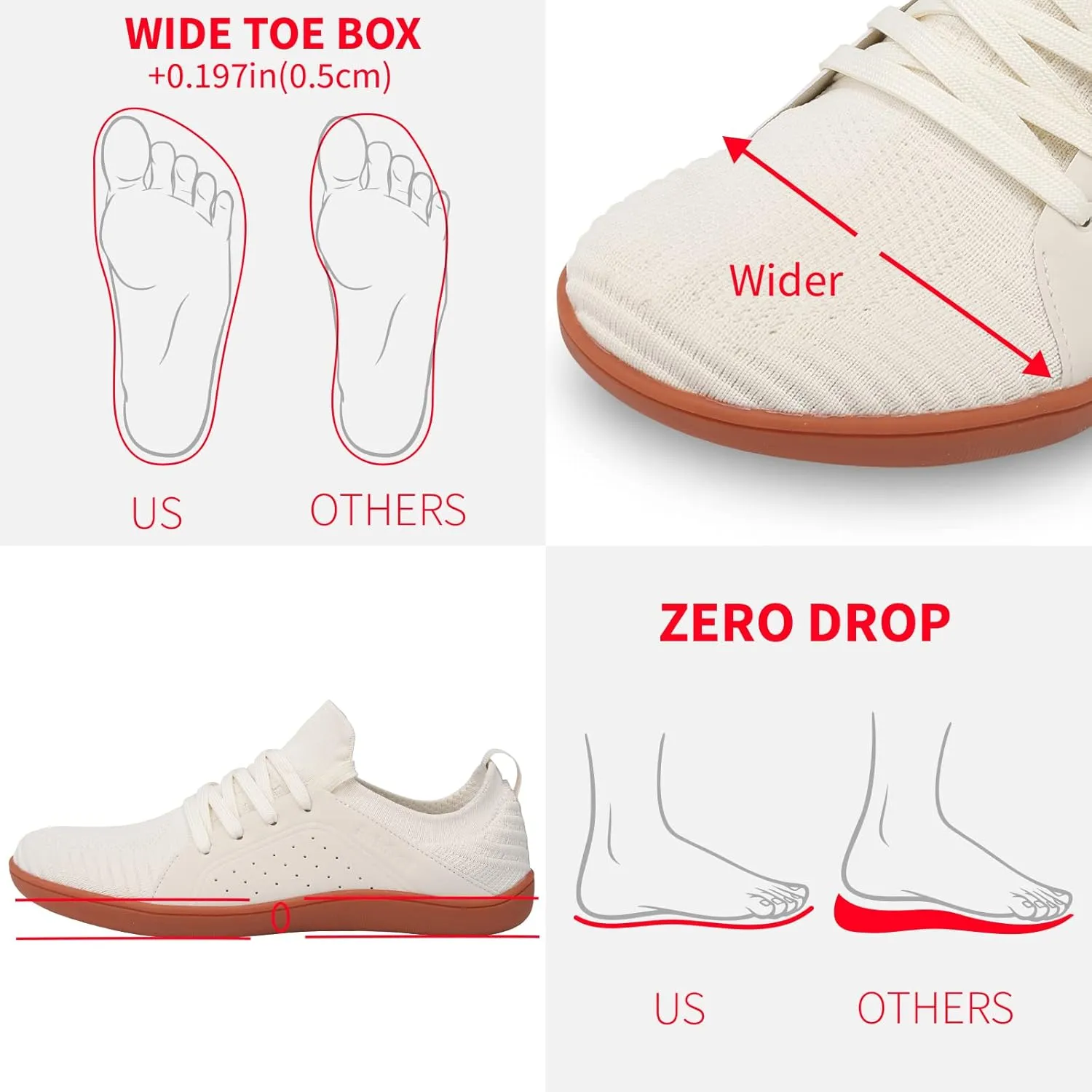 relxfeet Men's Barefoot Shoes Minimalist Cross-Trainer Shoes Wide Toe Walking Shoes Zero Drop Sole Trail Running Sneakers