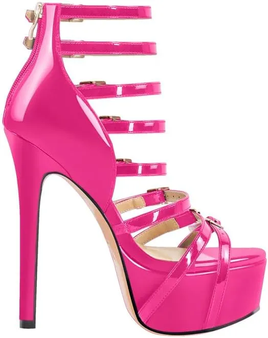 richealnini Sexy Gladiator Platform Sandals for Women Ankle Strap Sky High Heels Buckles