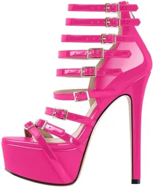 richealnini Sexy Gladiator Platform Sandals for Women Ankle Strap Sky High Heels Buckles