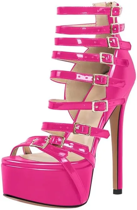 richealnini Sexy Gladiator Platform Sandals for Women Ankle Strap Sky High Heels Buckles