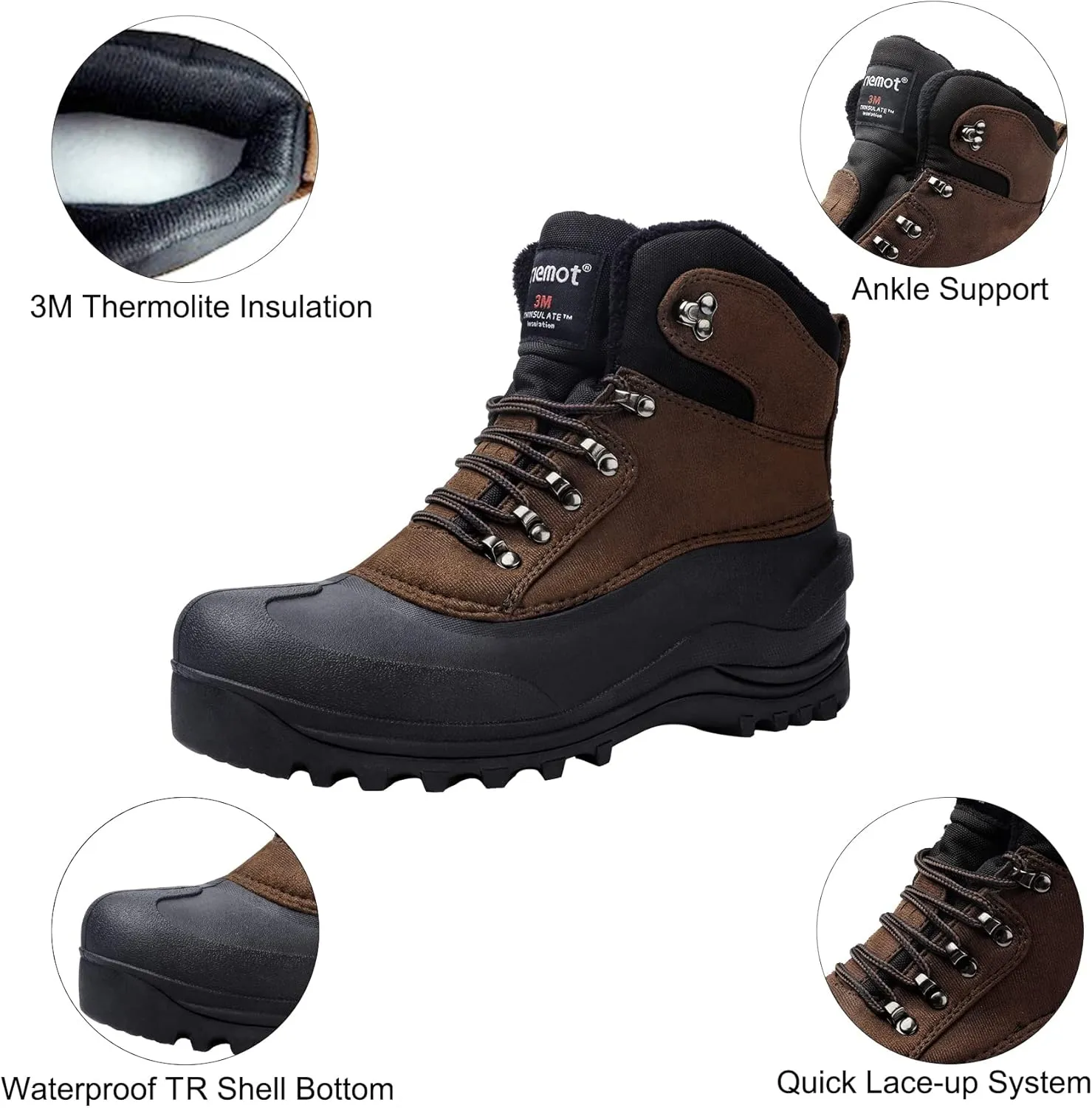 riemot Women's Men's Winter Boots Waterproof Snow Boots Insulated Furry Walking Mucker Yard Boots Warm Anti-Slip Ankle Hiking Skiing Boots Black Brown Grey Purple