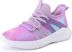 Rihero Girls Tennis Shoes Kids Running Shoes Toddler Lace-Up Lightweight Walking Slip On Sneakers