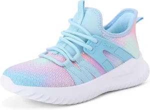 Rihero Girls Tennis Shoes Kids Running Shoes Toddler Lace-Up Lightweight Walking Slip On Sneakers