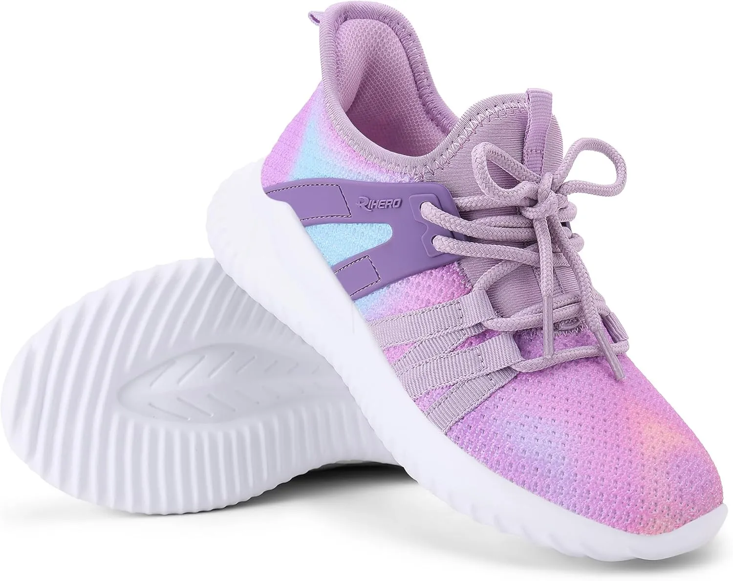 Rihero Girls Tennis Shoes Kids Running Shoes Toddler Lace-Up Lightweight Walking Slip On Sneakers