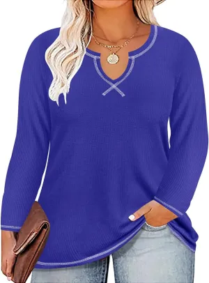 RITERA Plus Size Tops for Women Long Sleeve Waffle Knit Shirts Casual Oversized V Neck Basic Solid Sweatshirts XL-5XL