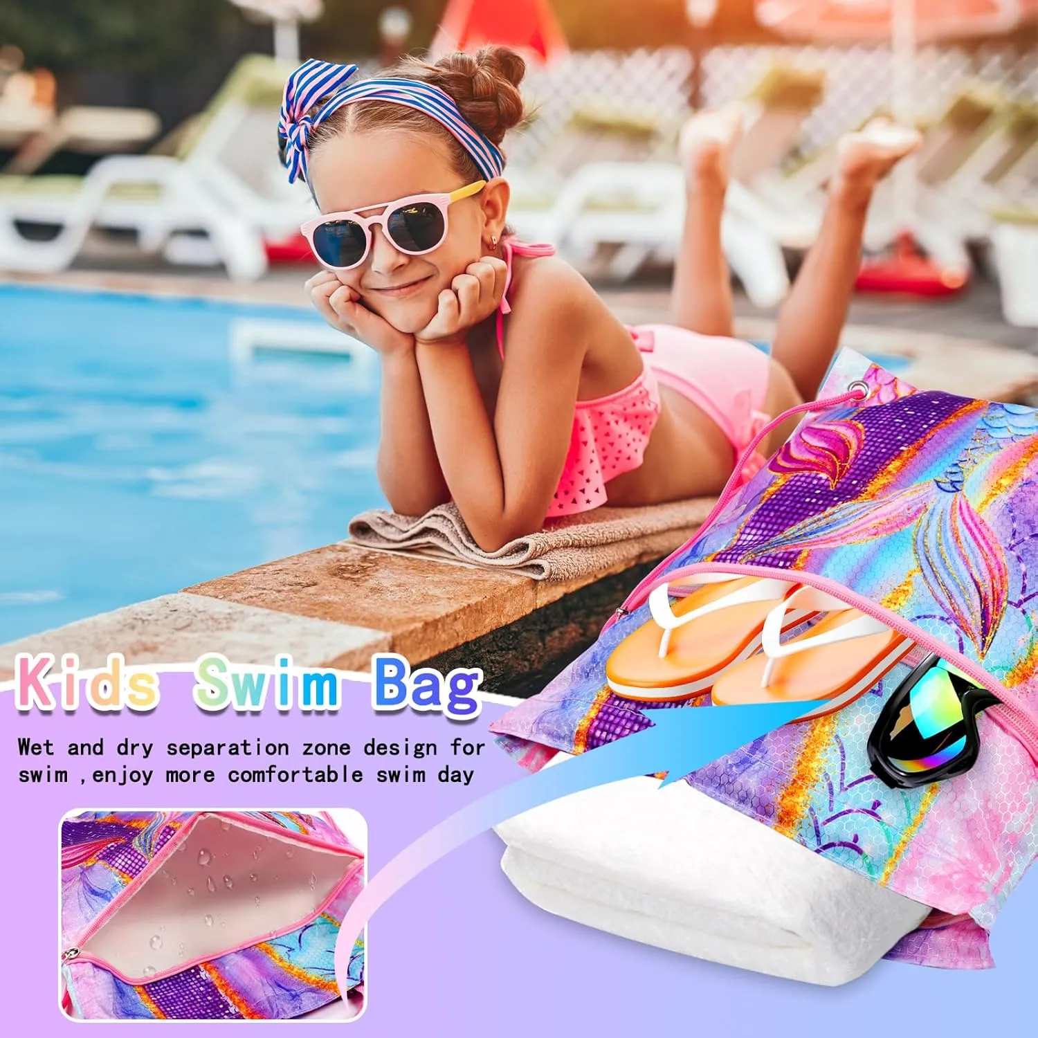 RLGPBON Drawstring Backpack for Kids Girls and Boy,Girls Gym Dance Bag,Sports Gym Bag for Girls Kids Waterproof Swimming Beach Sackpack