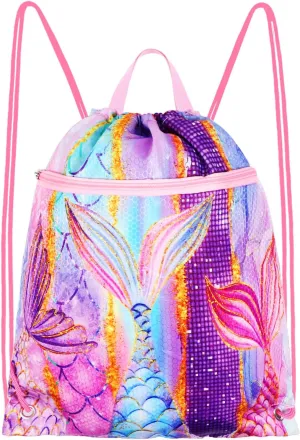 RLGPBON Drawstring Backpack for Kids Girls and Boy,Girls Gym Dance Bag,Sports Gym Bag for Girls Kids Waterproof Swimming Beach Sackpack