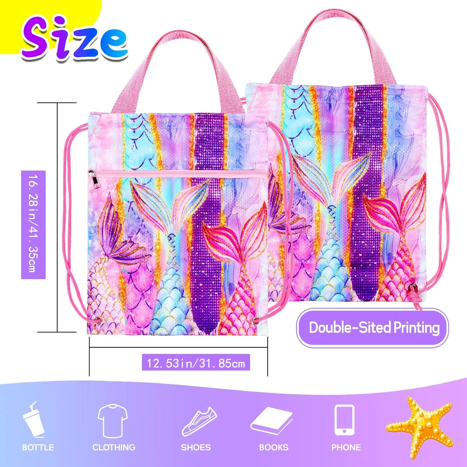 RLGPBON Drawstring Backpack for Kids Girls and Boy,Girls Gym Dance Bag,Sports Gym Bag for Girls Kids Waterproof Swimming Beach Sackpack
