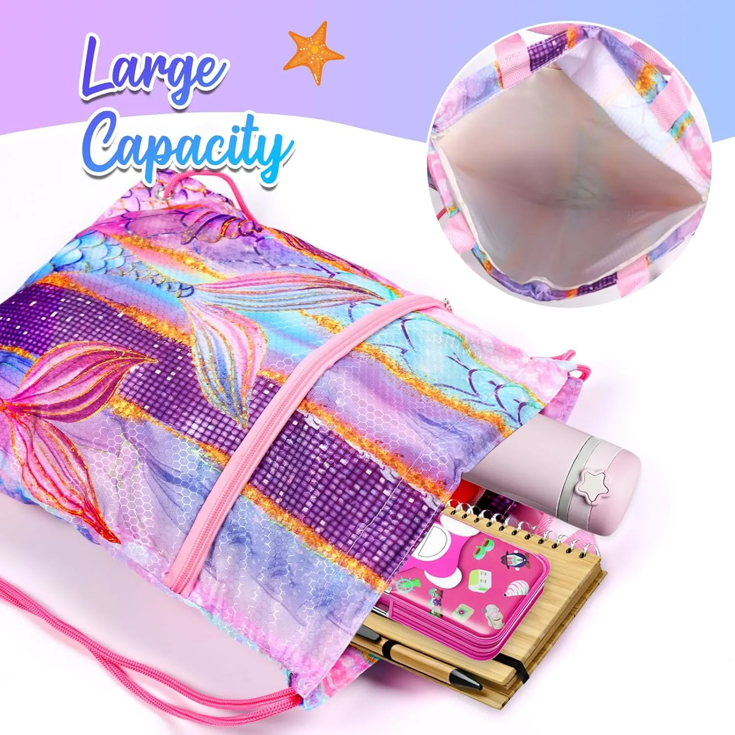 RLGPBON Drawstring Backpack for Kids Girls and Boy,Girls Gym Dance Bag,Sports Gym Bag for Girls Kids Waterproof Swimming Beach Sackpack
