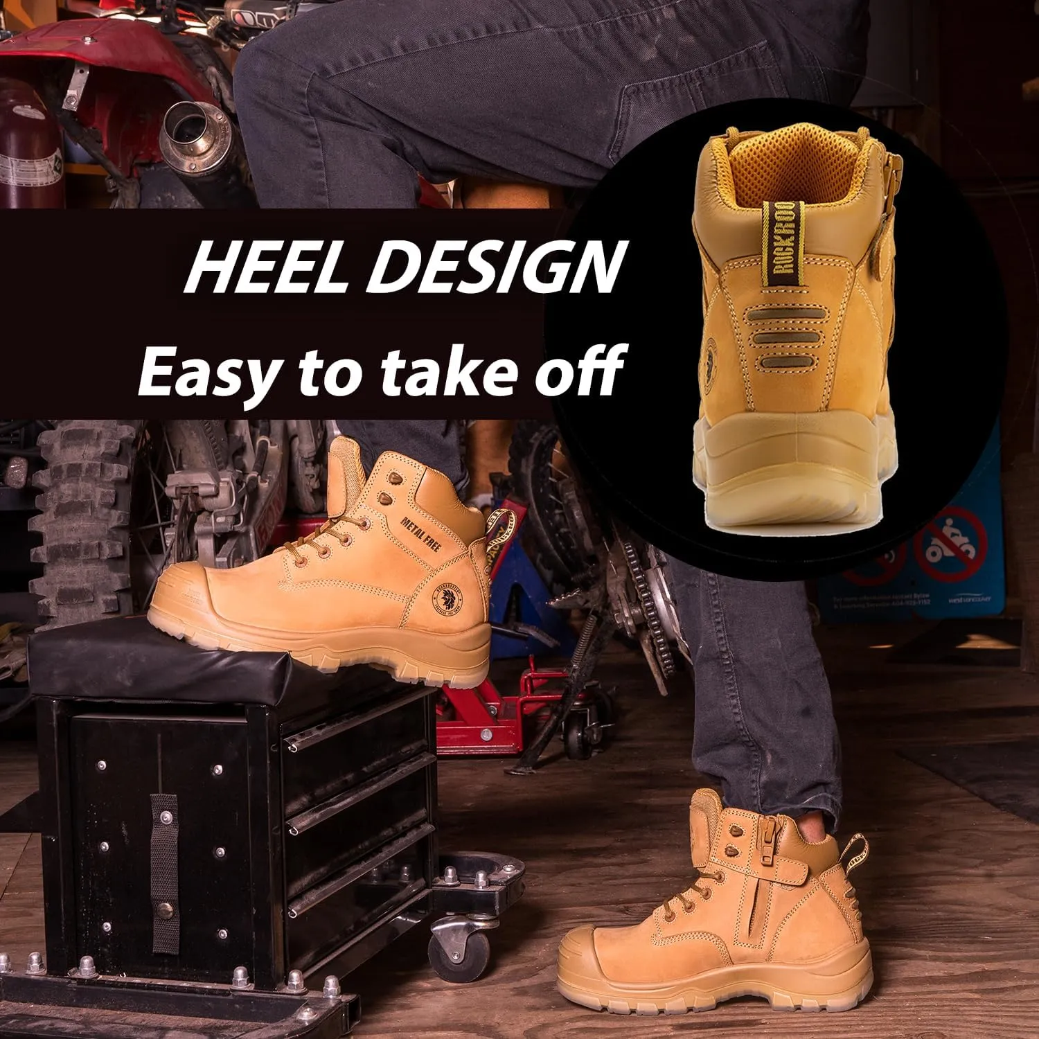ROCKROOSTER Woodland 6" Composite toe Work Boots for Men with YKK Side Zipper, Metal Free Zip up Men Shoes, Non-Slip TPU Outsole, EH Rated, ASTM F2413-18 Safety Boots AK659