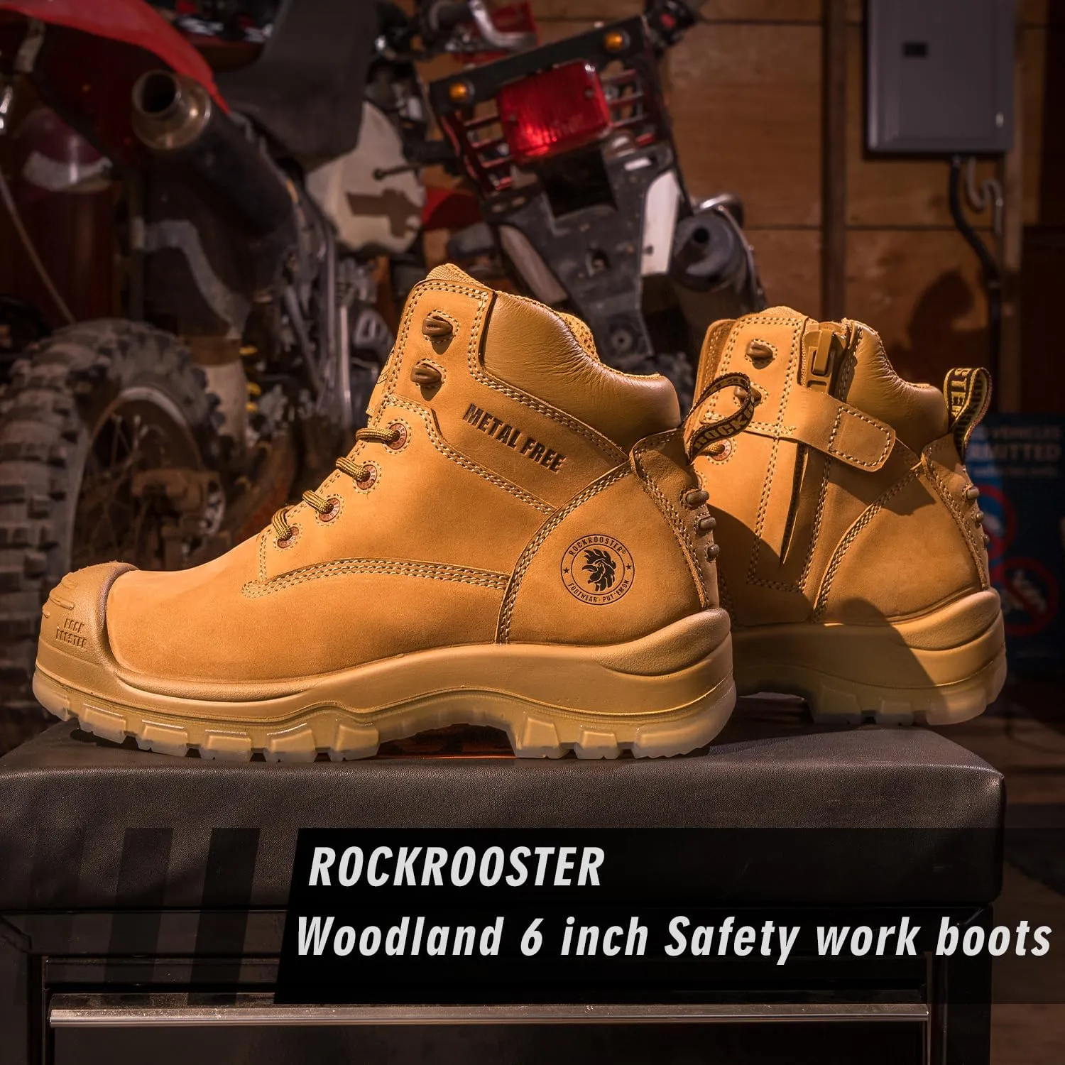 ROCKROOSTER Woodland 6" Composite toe Work Boots for Men with YKK Side Zipper, Metal Free Zip up Men Shoes, Non-Slip TPU Outsole, EH Rated, ASTM F2413-18 Safety Boots AK659