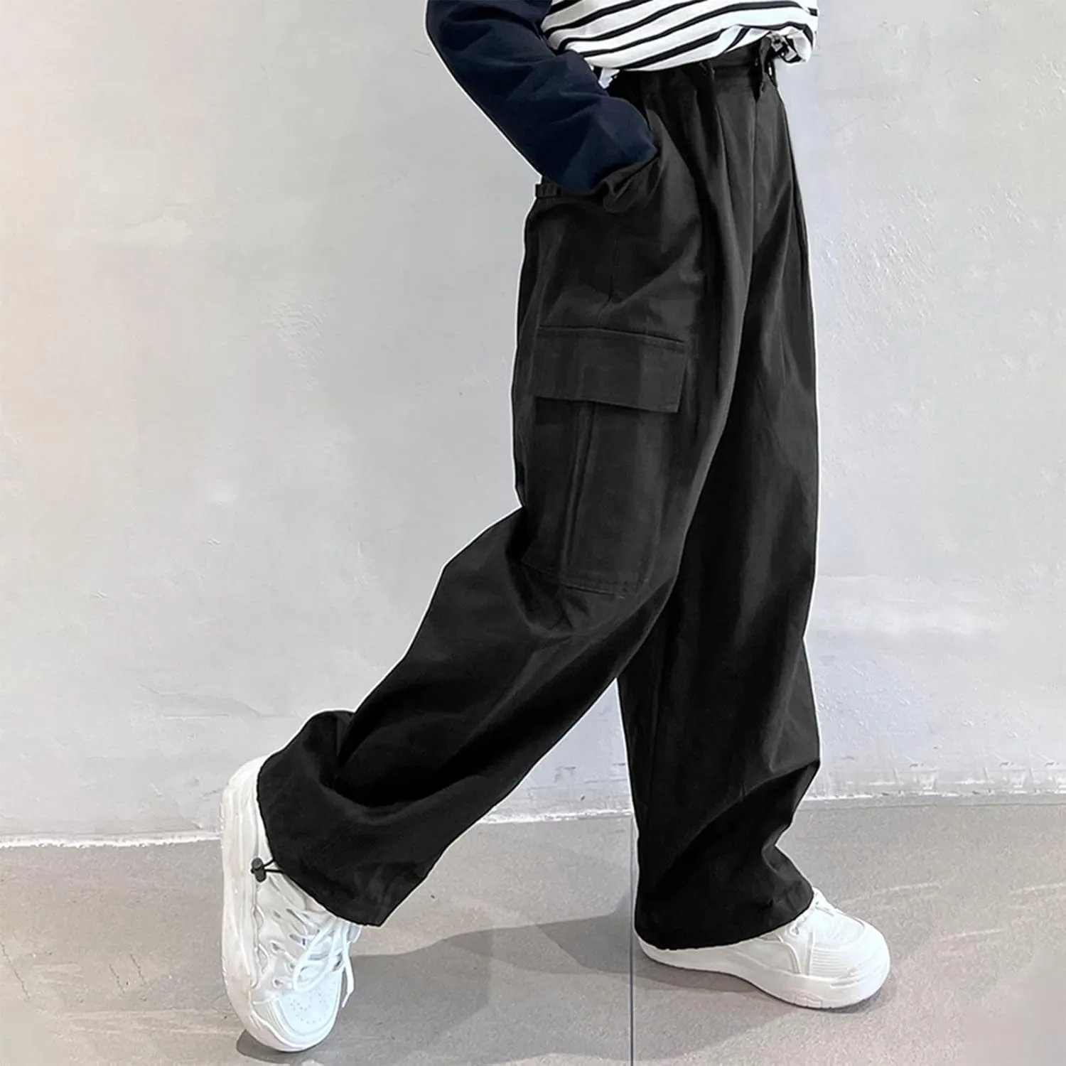 Rolanko Girls Cargo Pants Wide Leg Streetwear Kids Pants with Pockets Trendy Jogger Trousers 4-14 Years