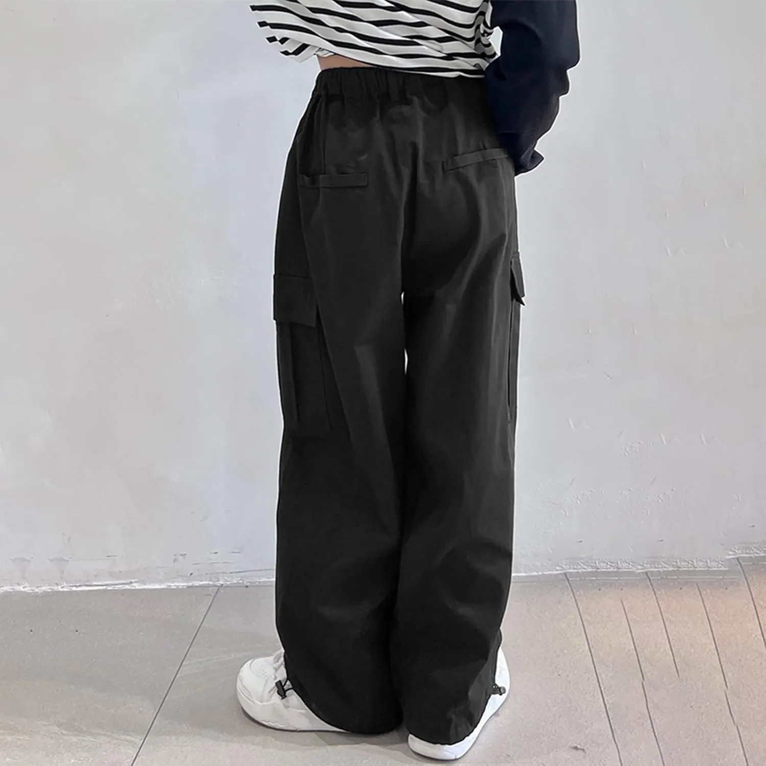 Rolanko Girls Cargo Pants Wide Leg Streetwear Kids Pants with Pockets Trendy Jogger Trousers 4-14 Years
