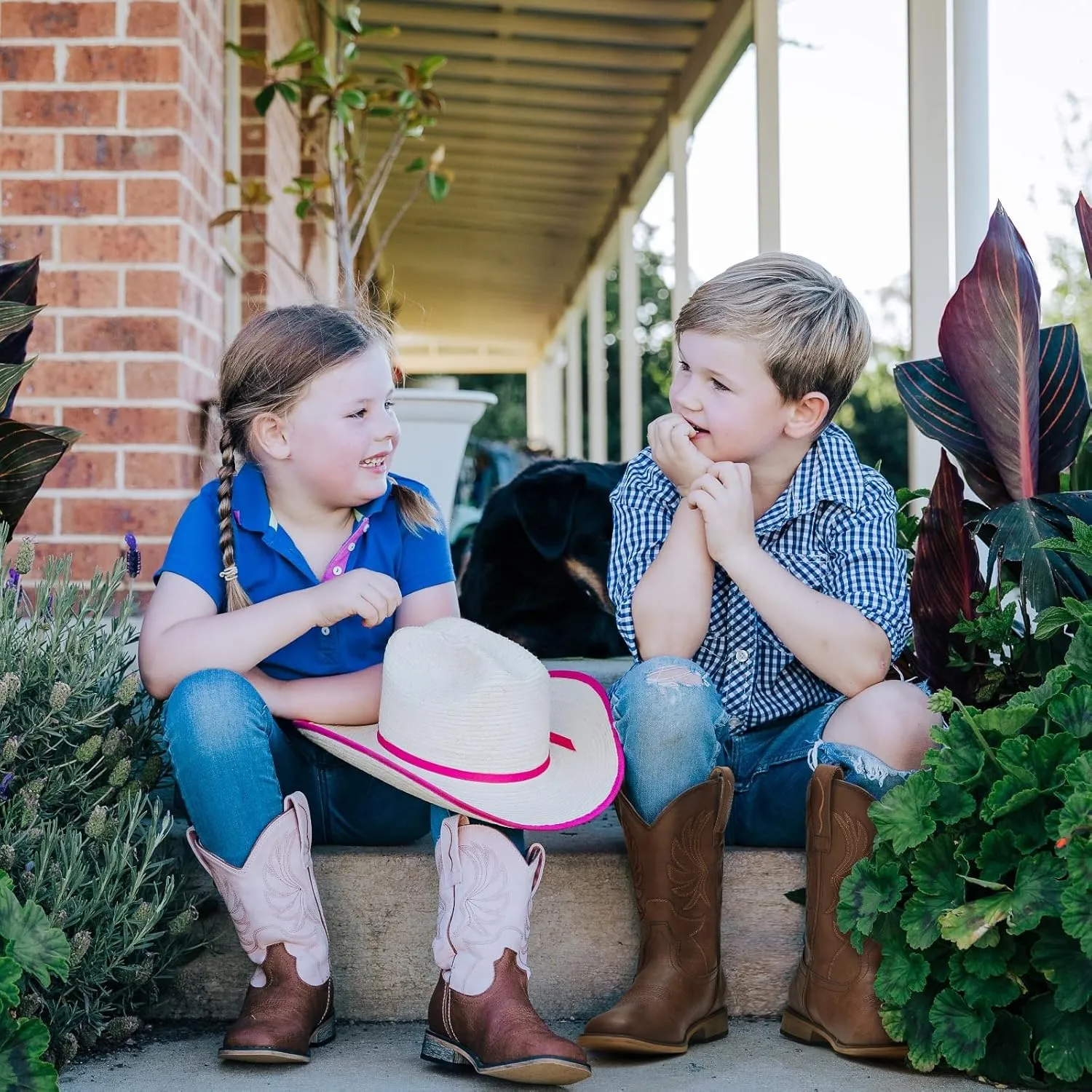 Rollda Kids Cowboy Boots for Boys Girls Western Square Toe Cowgirl Boots with Walking Heel (Toddler/Little Kid/Big Kid)
