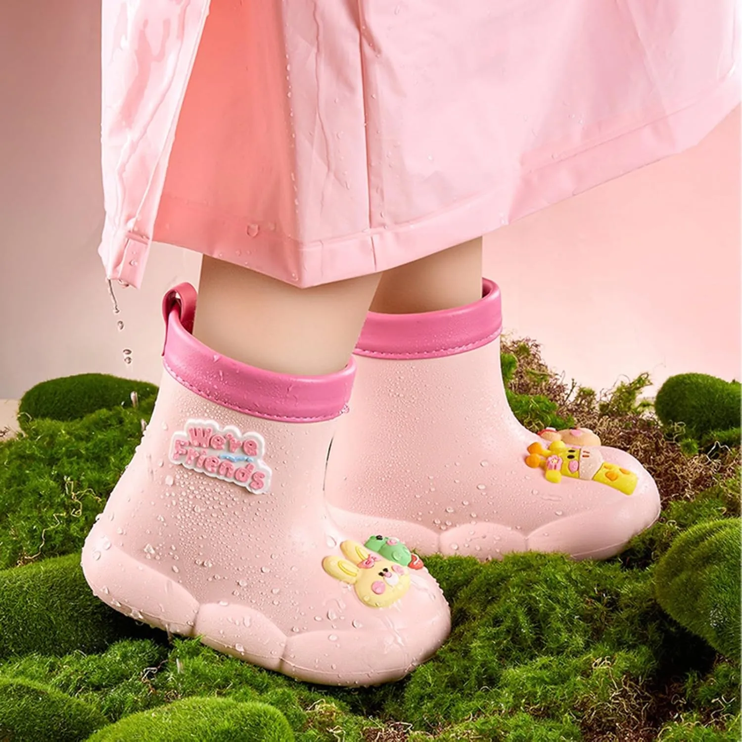 Roller Rain Boots For Toddler Baby Girls 𝗖artoon Bear 𝐖aterproof Booties Mid Length Non Slip Spring Fashion Shoes Cute