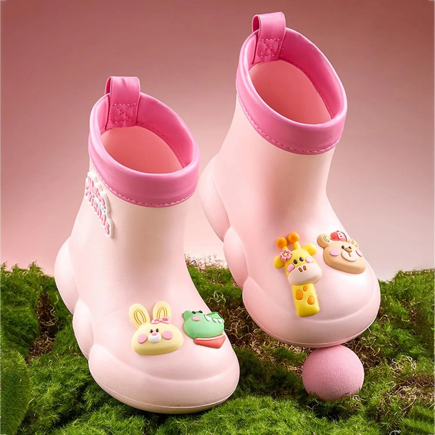 Roller Rain Boots For Toddler Baby Girls 𝗖artoon Bear 𝐖aterproof Booties Mid Length Non Slip Spring Fashion Shoes Cute