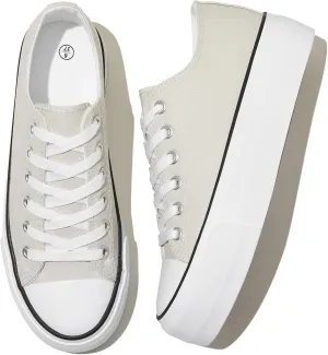 Rominz Women's White Platform Sneakers PU Leather Platform Shoes Classic Black Low Top Sneakers Casual Walking Shoes for Women