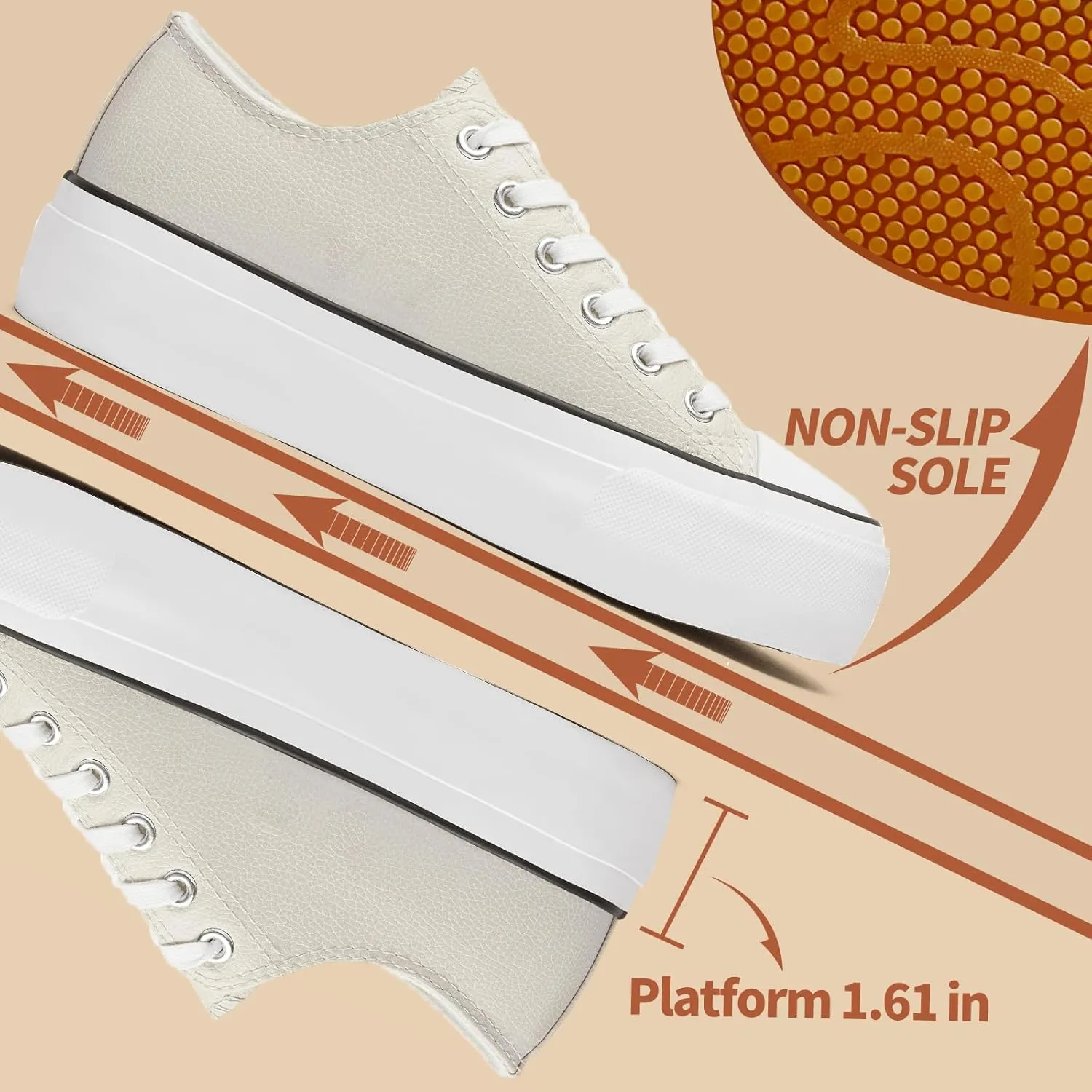Rominz Women's White Platform Sneakers PU Leather Platform Shoes Classic Black Low Top Sneakers Casual Walking Shoes for Women