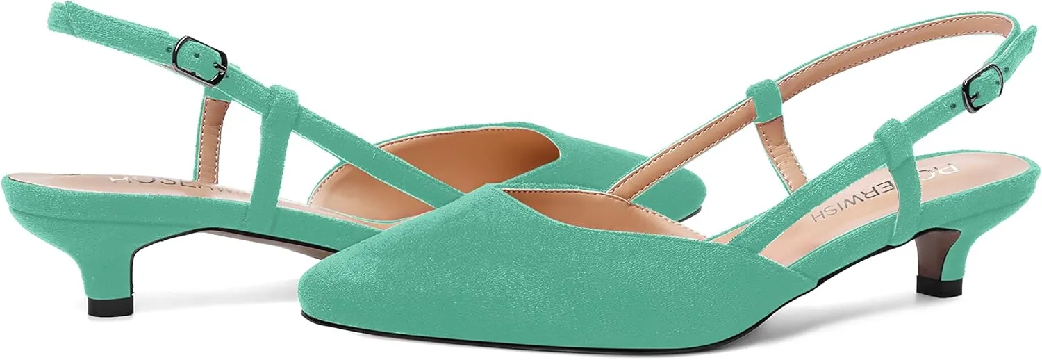 ROSERWISH Womens Cute Square Toe Slingback Suede Wedding Party Comfortable Kitten Low Heel Pumps Dress Shoes 1.5 Inch