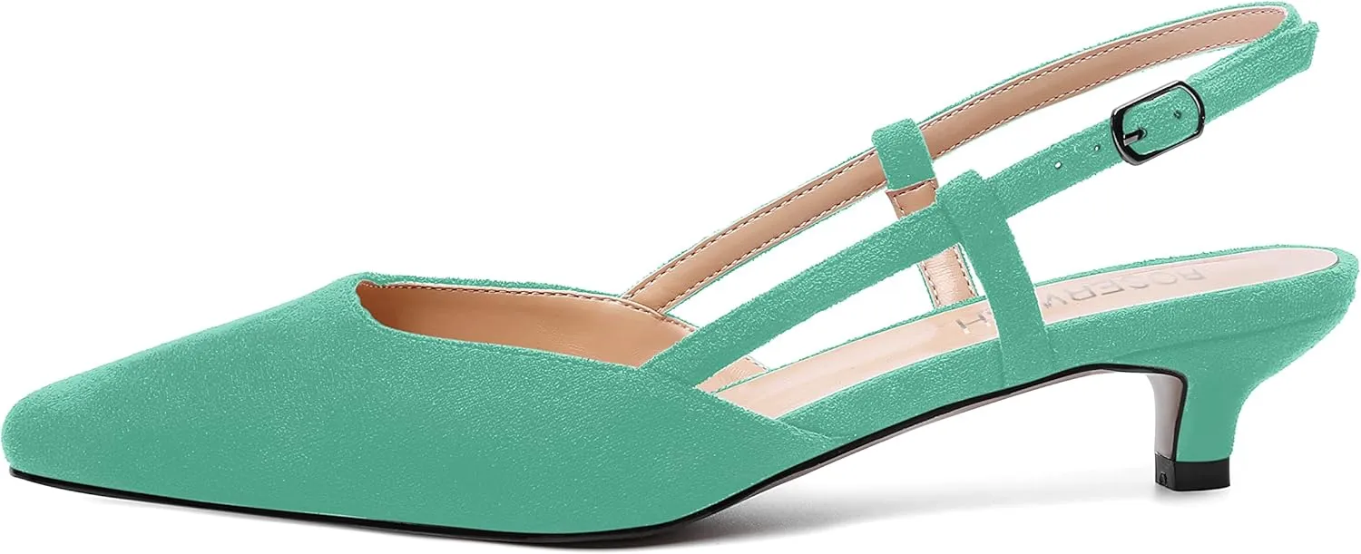 ROSERWISH Womens Cute Square Toe Slingback Suede Wedding Party Comfortable Kitten Low Heel Pumps Dress Shoes 1.5 Inch
