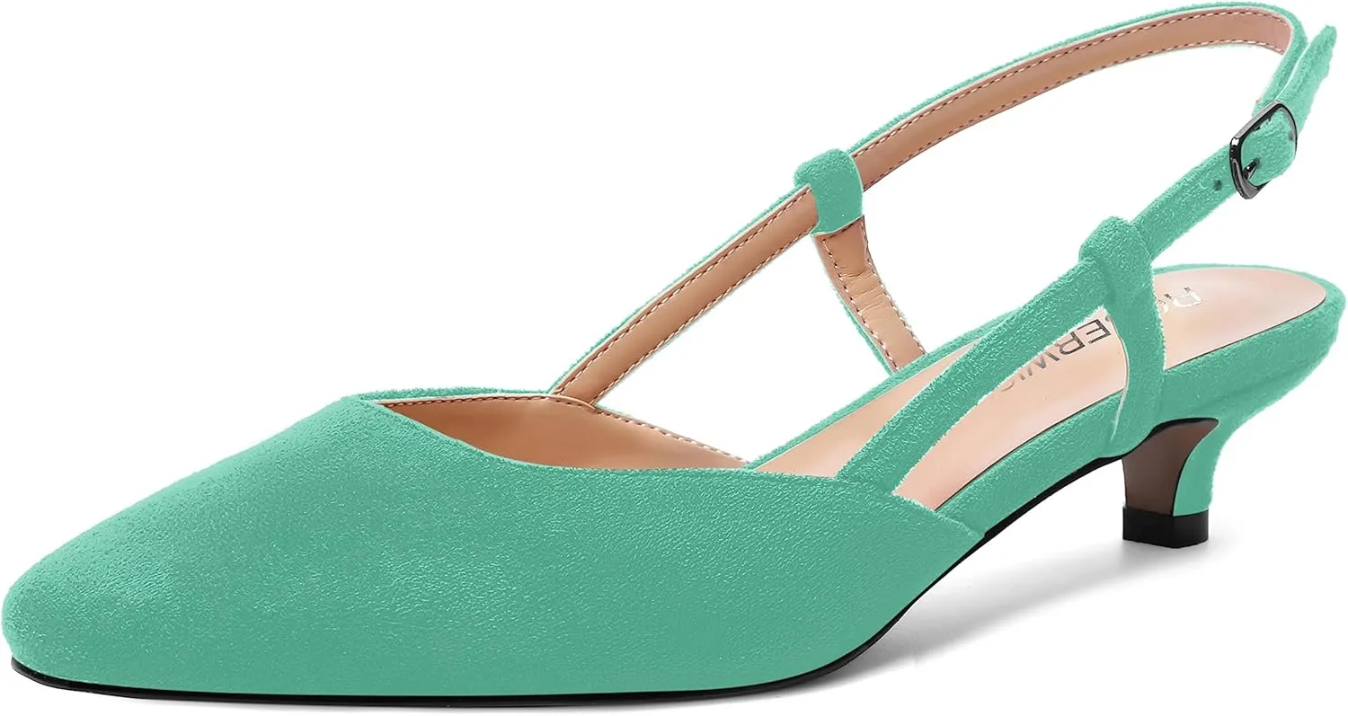 ROSERWISH Womens Cute Square Toe Slingback Suede Wedding Party Comfortable Kitten Low Heel Pumps Dress Shoes 1.5 Inch
