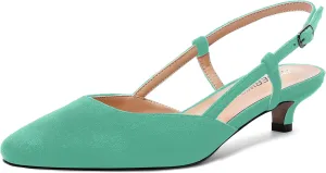 ROSERWISH Womens Cute Square Toe Slingback Suede Wedding Party Comfortable Kitten Low Heel Pumps Dress Shoes 1.5 Inch