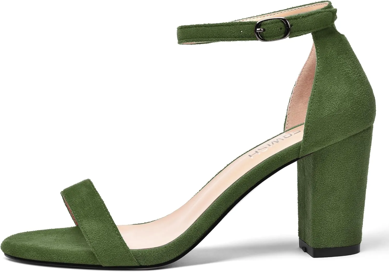 ROSERWISH Womens Dress Buckle Round Toe Suede Dating Ankle Strap Fashion Block High Heel Heeled Sandals 3.3 Inch