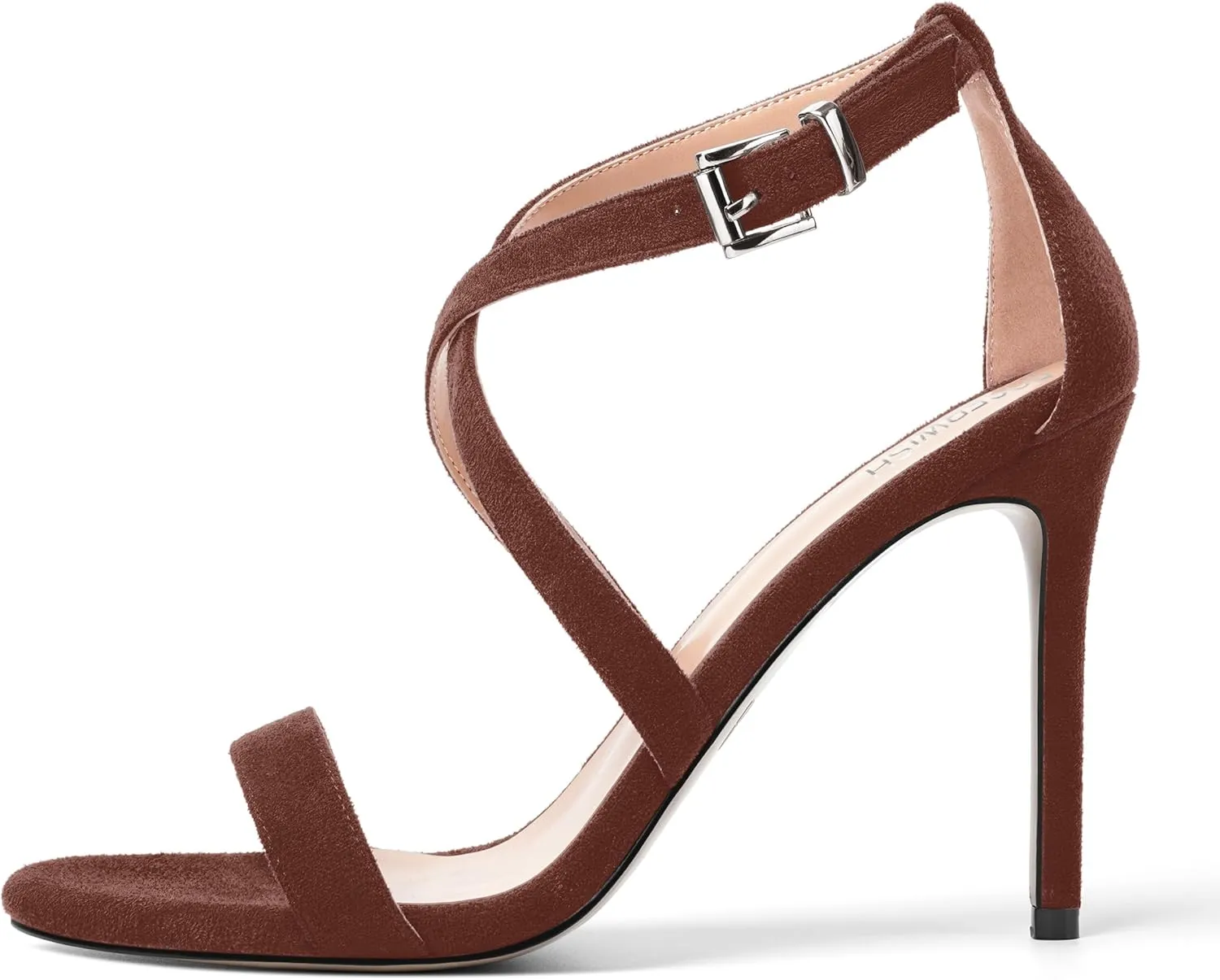 ROSERWISH Womens Open Toe Fashion Buckle Suede Sexy Evening Ankle Strap Stiletto High Heel Heeled Sandals 4 Inch