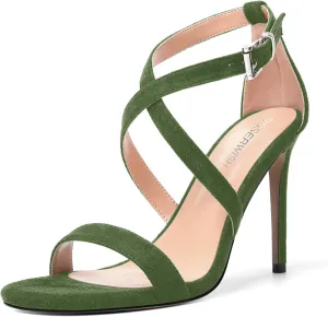 ROSERWISH Womens Open Toe Fashion Buckle Suede Sexy Evening Ankle Strap Stiletto High Heel Heeled Sandals 4 Inch