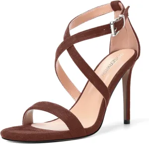 ROSERWISH Womens Open Toe Fashion Buckle Suede Sexy Evening Ankle Strap Stiletto High Heel Heeled Sandals 4 Inch