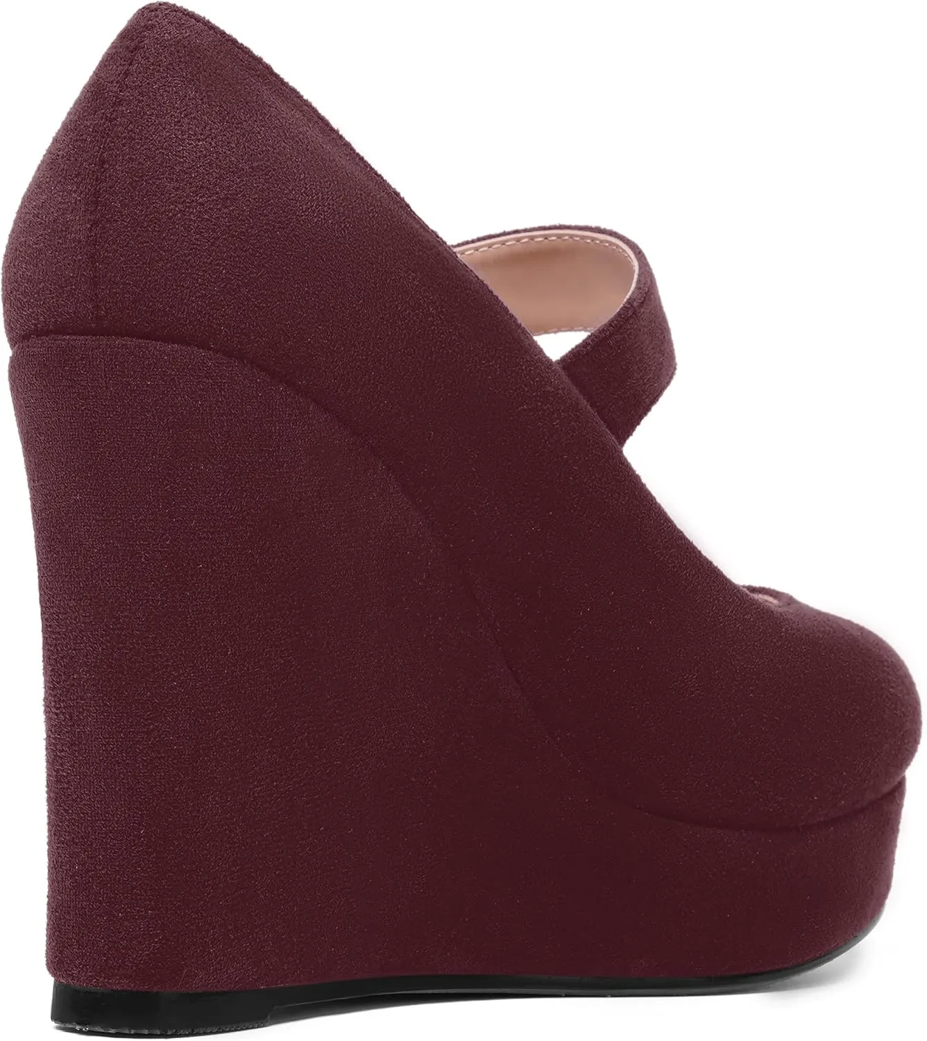 ROSERWISH Womens Sexy Suede Buckle Platform Mary Jane Ankle Strap Round Toe Wedding Dressy Wedge High Heel Pumps Shoes 4 Inch