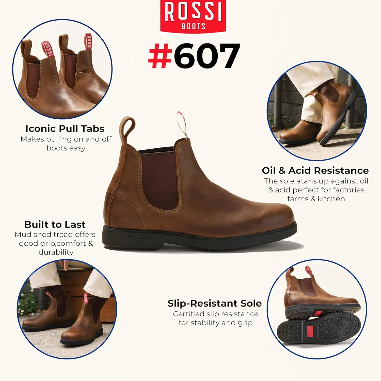 Rossi Booma 607 Leather Chelsea Australian Unisex Ankle Boots