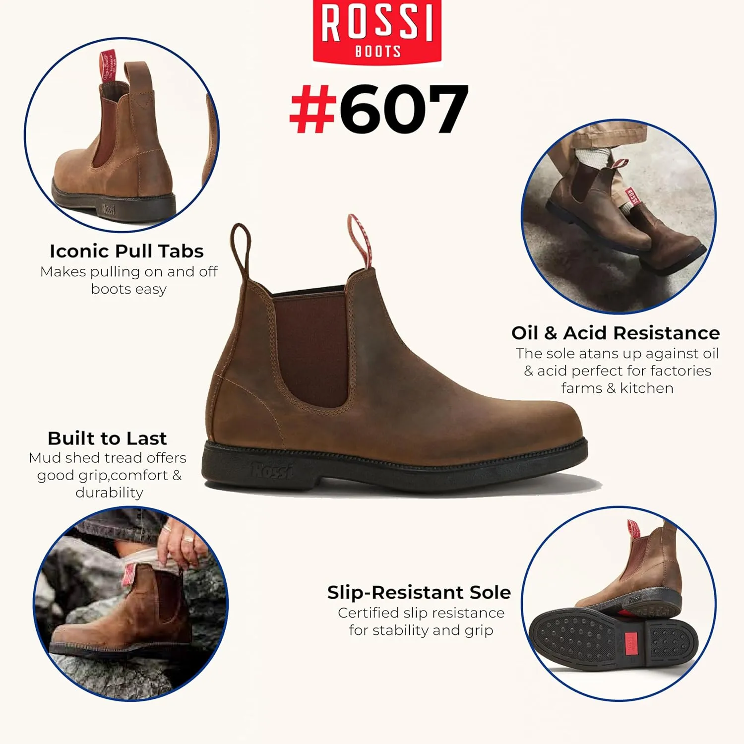 Rossi Booma 607 Leather Chelsea Australian Unisex Ankle Boots