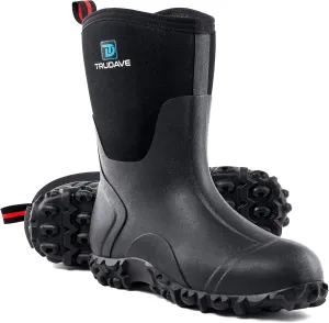 Rubber Boots for Women with Steel Shank, 6mm Neoprene Mid Calf Rain Boots, Waterproof Insulated Mud Work Boots All Season, Size 5-11