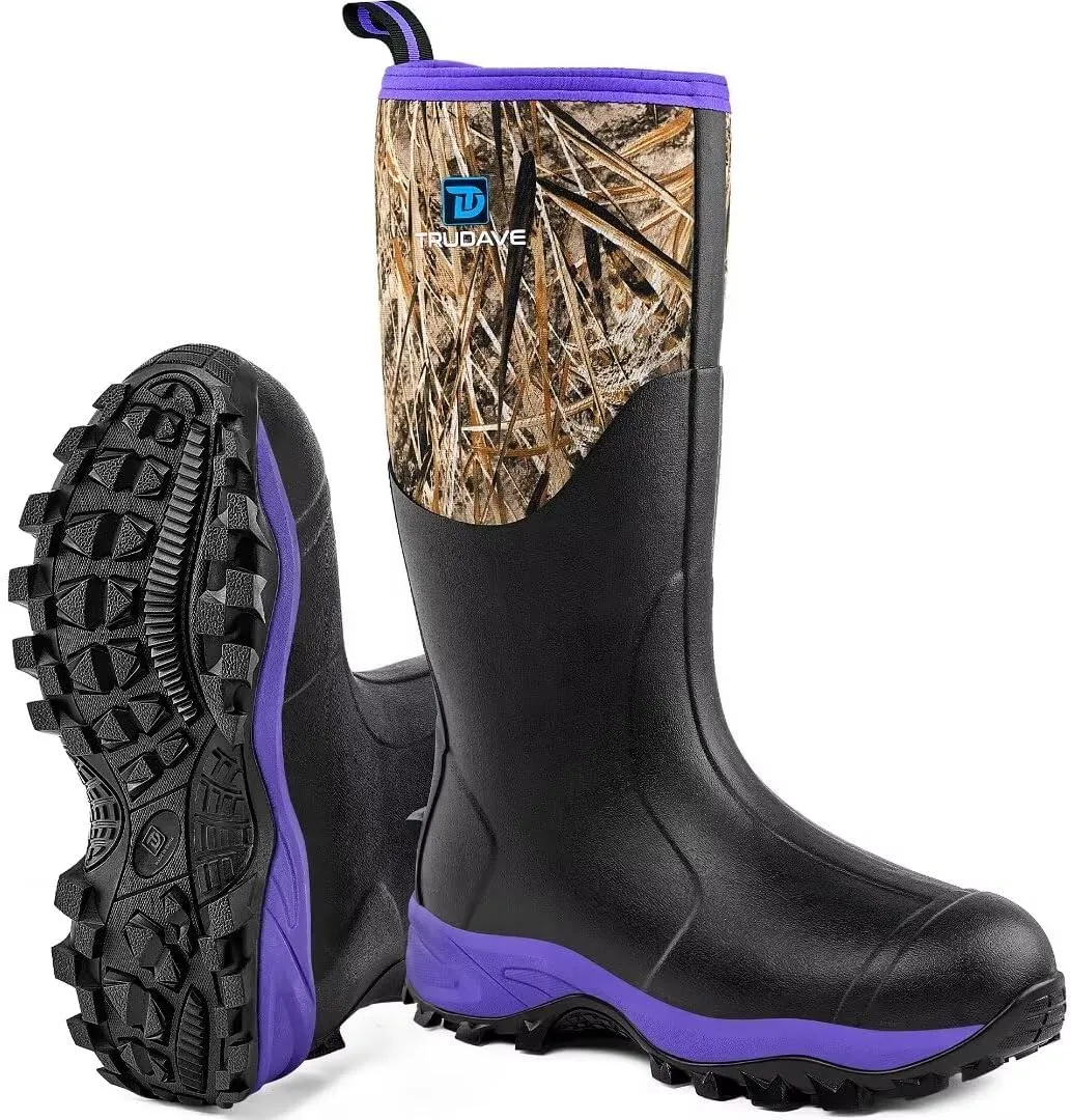 Rubber Boots for Women with Steel Shank, Waterproof Insulated Mud Rain Boots, 6mm Neoprene Anti-slip Outdoor Work Boots, Size 6-11