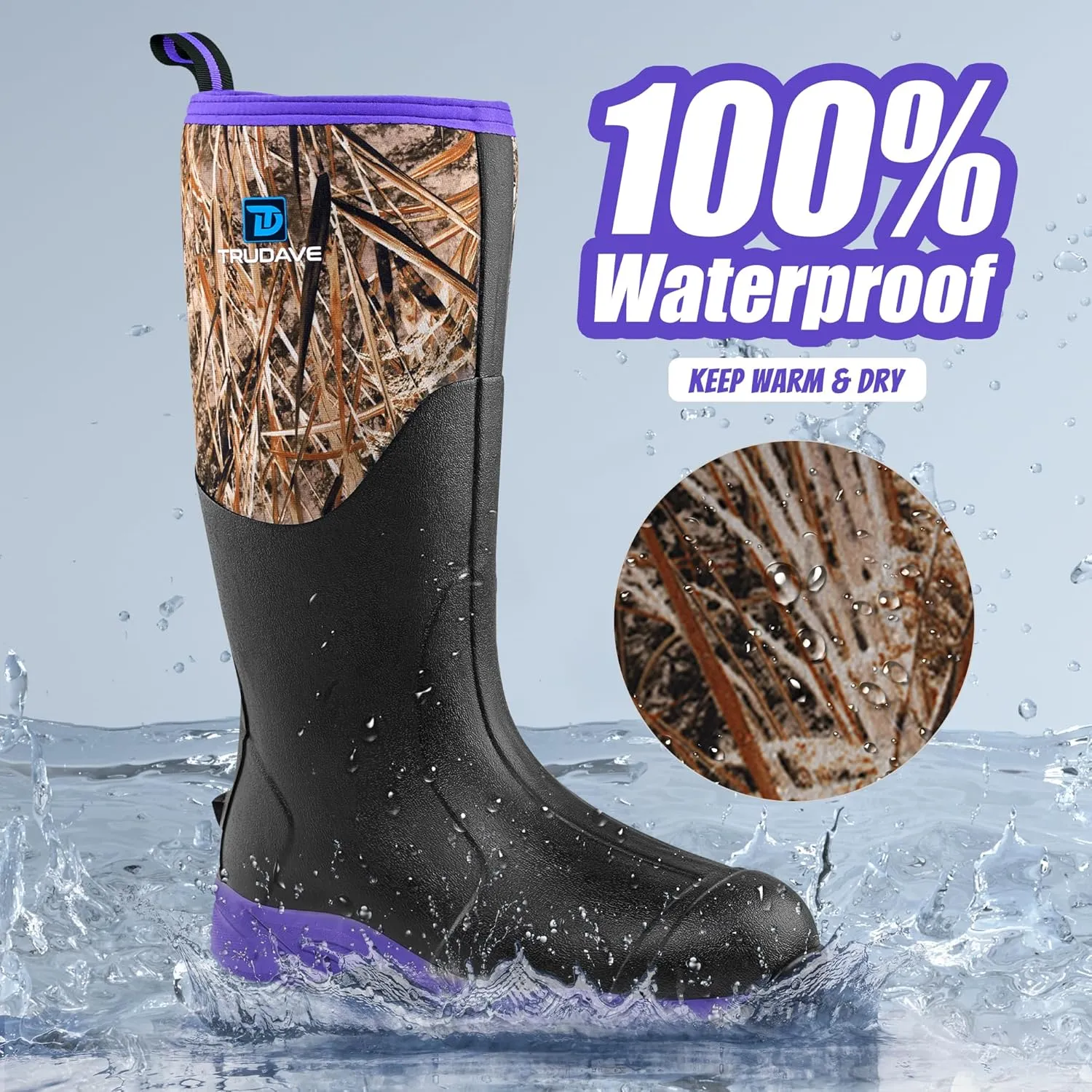 Rubber Boots for Women with Steel Shank, Waterproof Insulated Mud Rain Boots, 6mm Neoprene Anti-slip Outdoor Work Boots, Size 6-11