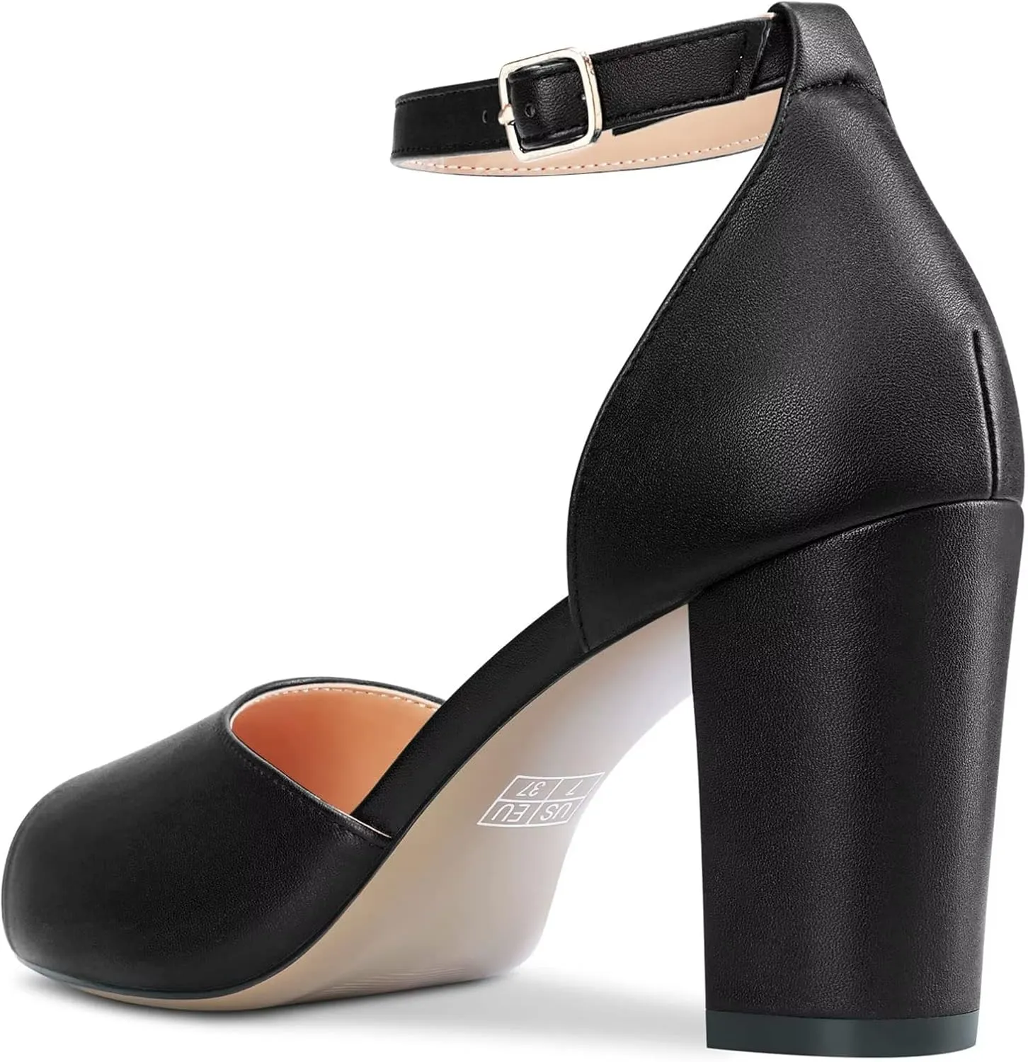 Saekcted Women Chunky Block High Heel Peep Open Toe Sandals Ankle Strap Buckle Party Classic 3.2 Inches Heels