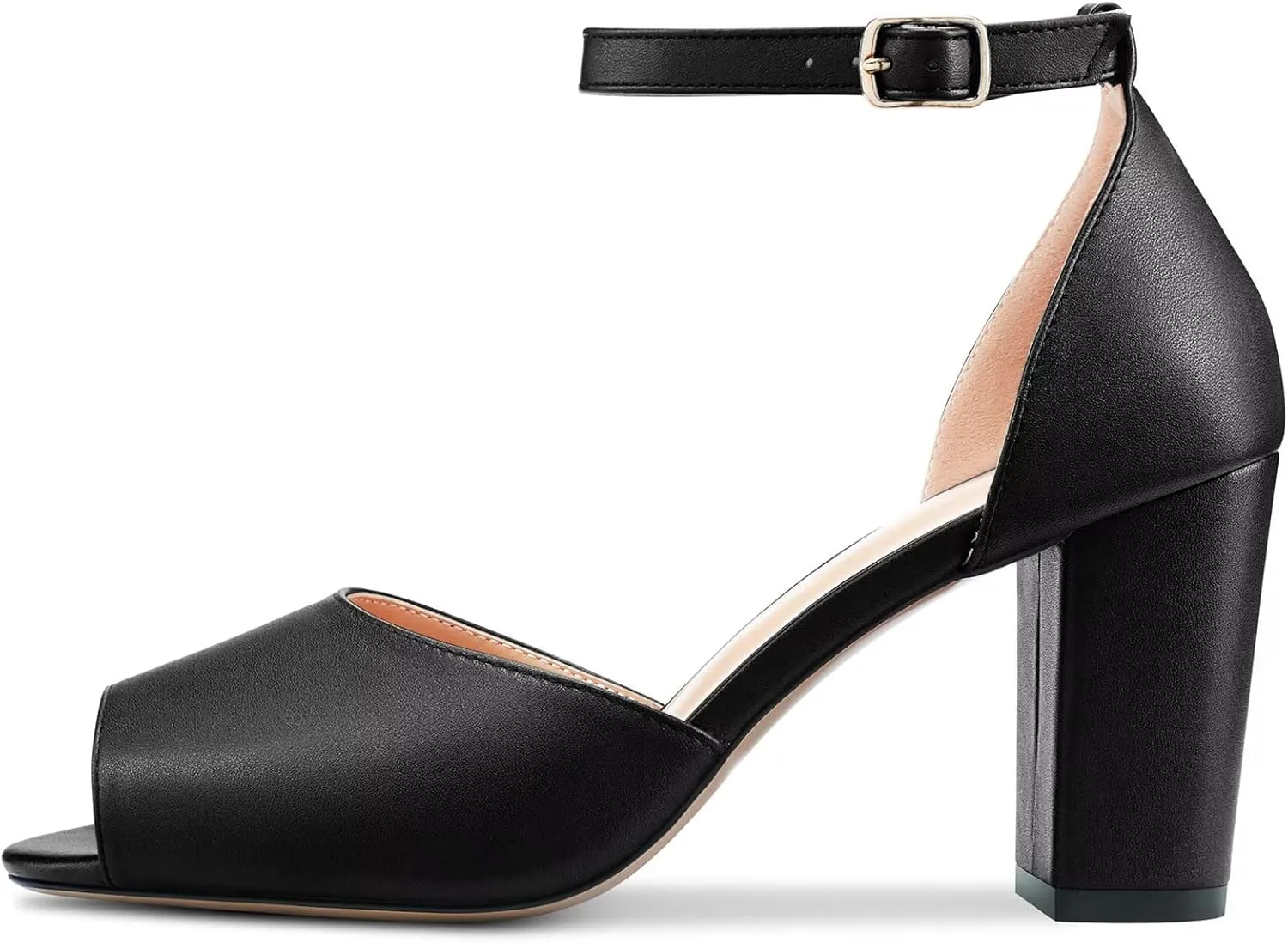 Saekcted Women Chunky Block High Heel Peep Open Toe Sandals Ankle Strap Buckle Party Classic 3.2 Inches Heels