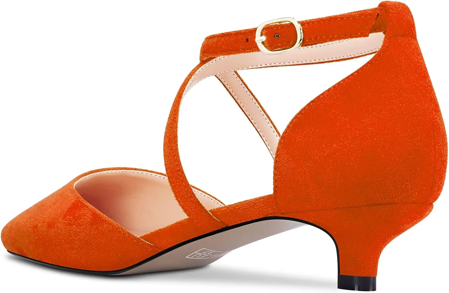 Saekcted Women Girl Low Kitten Heel Close Square Toe Cross-Strap Pumps Classic Cute Dress 1.4 Inches Heels