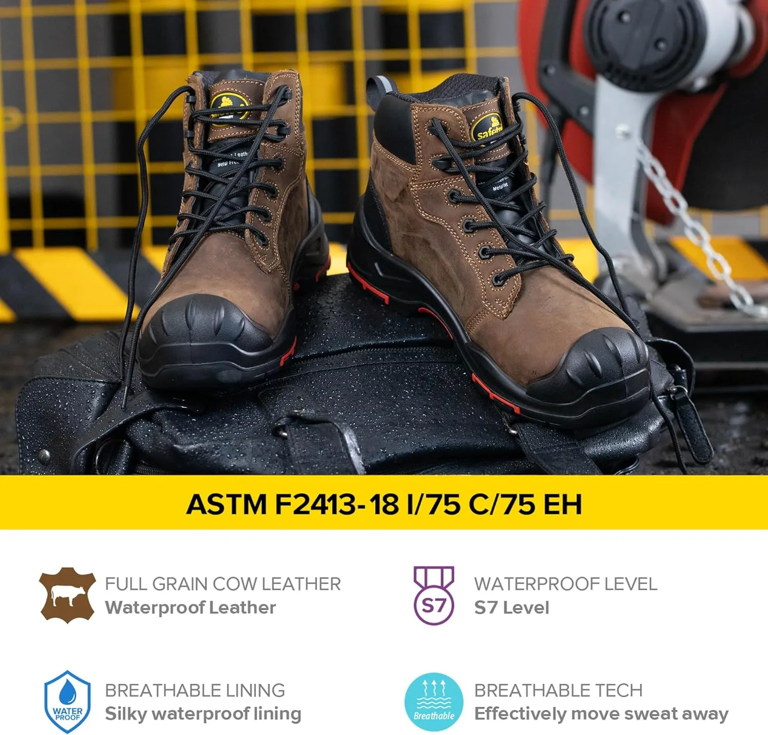 SAFETOE Safety Boots for Men Composite Toe Work Boots Lightweight Cow Leather Puncture Proof Slip On Work Boots Wide Fit