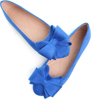 SAILING LU Women's Flats Bow Round Toe Casual Ballet Flats for Crews Women Dressy Comfortable Slip-On Loafers Suede Navy Flats Size 6.5