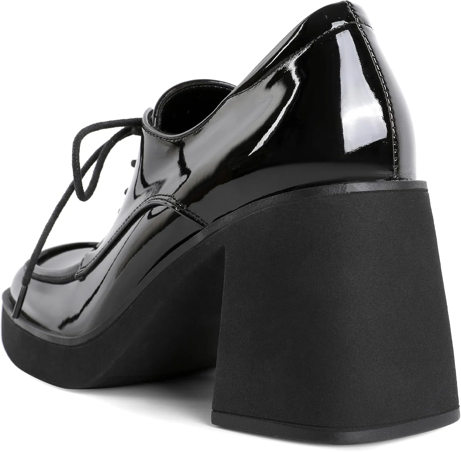 SAMMITOP Platform Oxfords for Women Chunky Lace Up Oxford Shoes Square Toe Casual Comfort Business Work Office Dress Shoes Patent Leather 3.2 Inches