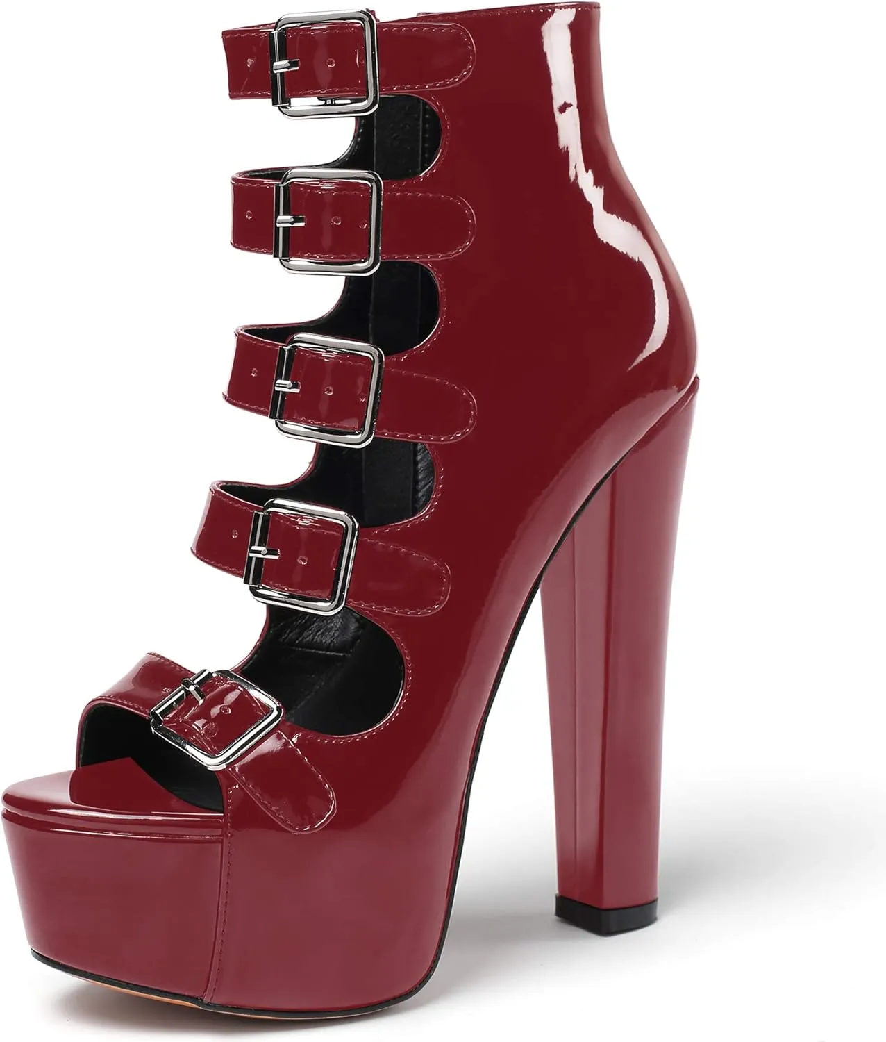 SAMMITOP Women's Chunky Heel Platform Sandals Open Toe Buckle Strap Zipper Shoes