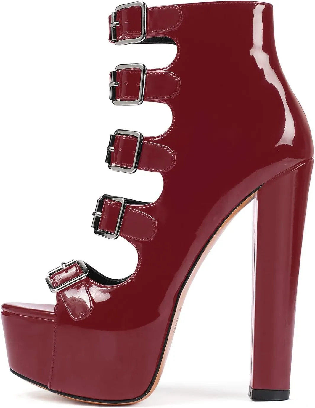 SAMMITOP Women's Chunky Heel Platform Sandals Open Toe Buckle Strap Zipper Shoes