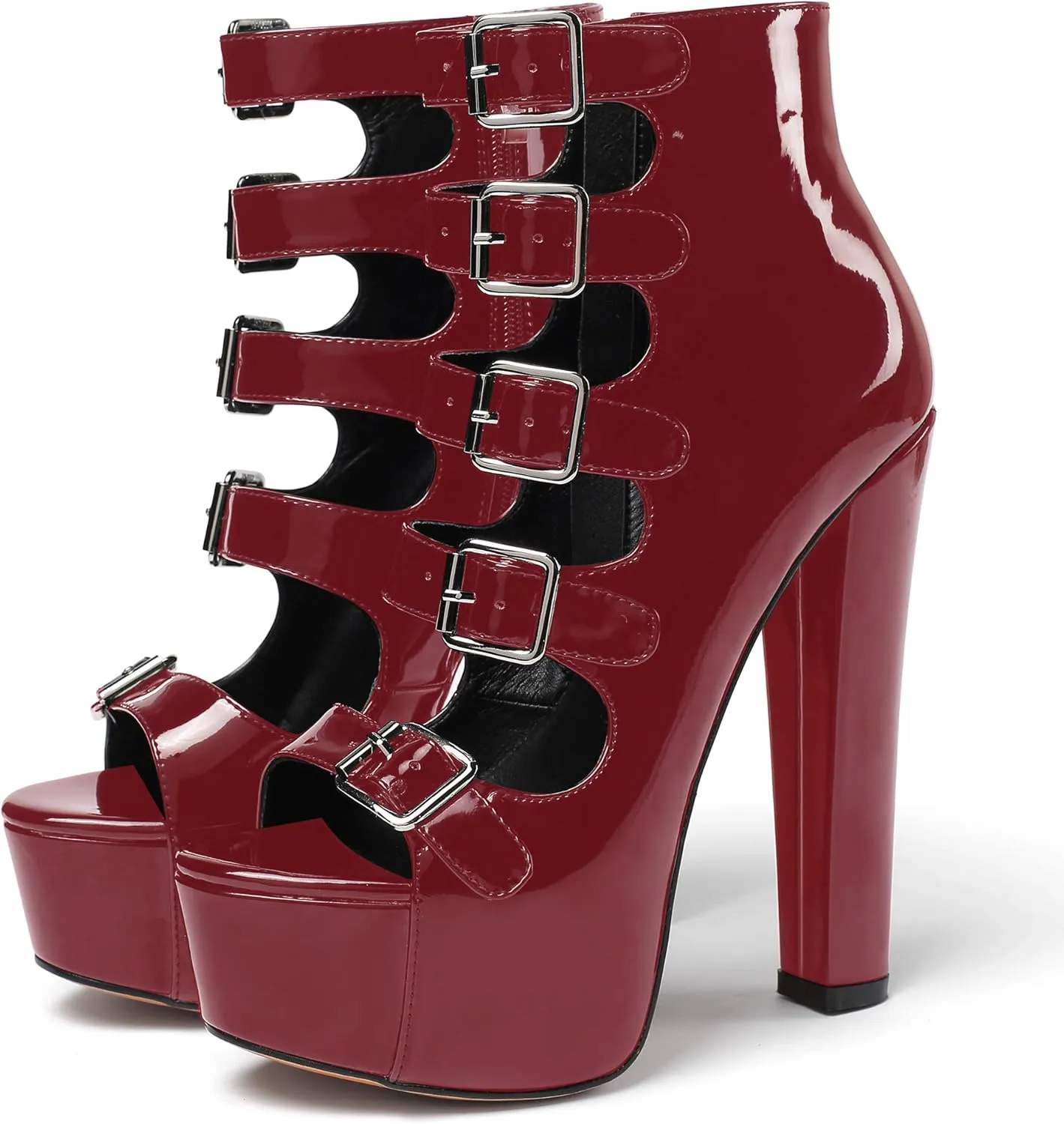SAMMITOP Women's Chunky Heel Platform Sandals Open Toe Buckle Strap Zipper Shoes