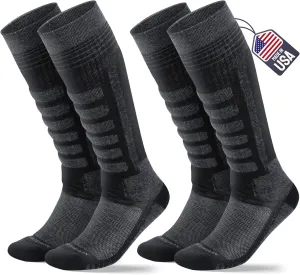 SAMSOX 2-Pair Merino Wool Ski Socks, Made in USA Over-the-Calf Skiing and Snowboarding Socks for Men & Women (Ashland)
