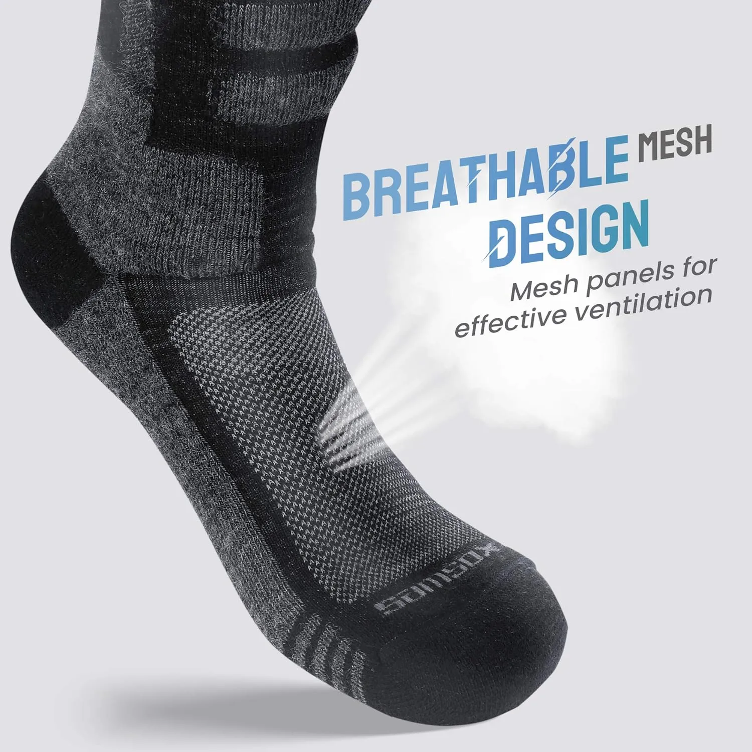 SAMSOX 2-Pair Merino Wool Ski Socks, Made in USA Over-the-Calf Skiing and Snowboarding Socks for Men & Women (Ashland)