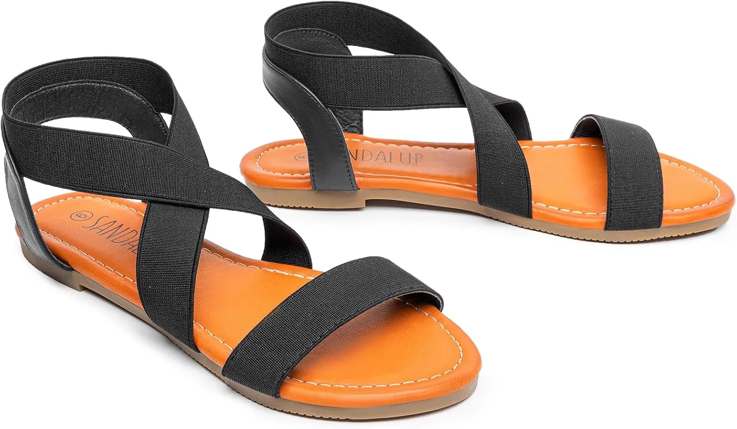 SANDALUP Elastic Ankle Strap Flat Sandals for Women